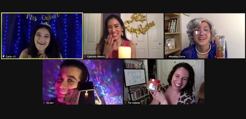 A zoom conversation of a family celebrating an event